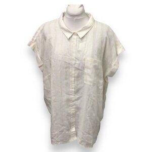 Per Se Women’s Livin’ In Linen Lurex Stripe Button Down Shirt, size 2X